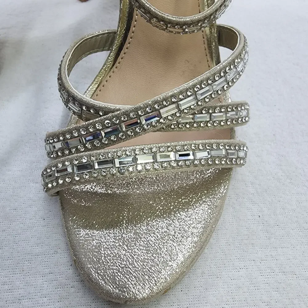 Kelly & Katie Shoes 6.5 High Heel Strappy Pumps BEIGE Gold Glass Night Out Sexy - Picture 3 of 11